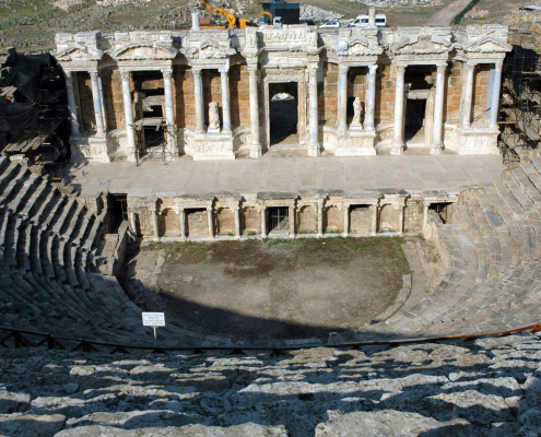 Hierapolis Ancient Theatre in Pamukkale Hierapolis ancient theatre ruins in Pamukkale Denizli Turkey